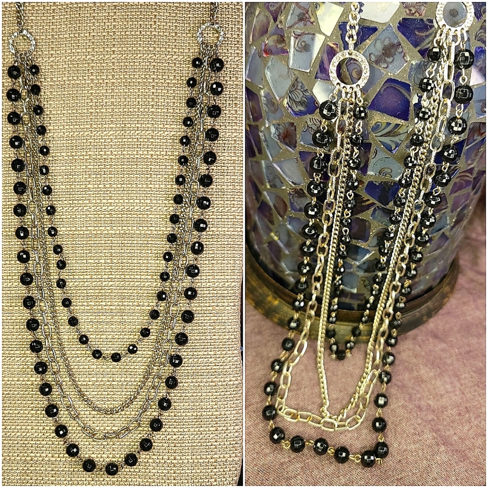 4 stranded beaded silver necklace